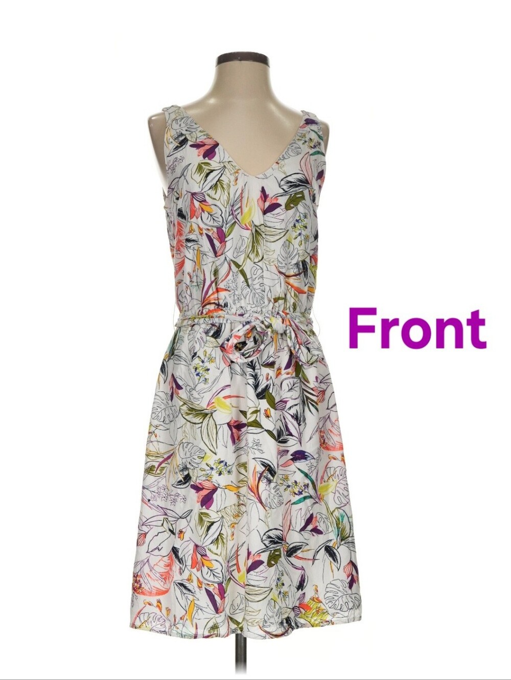 Floral V-Neck Sleeveless Summer Dress - White Multicolor